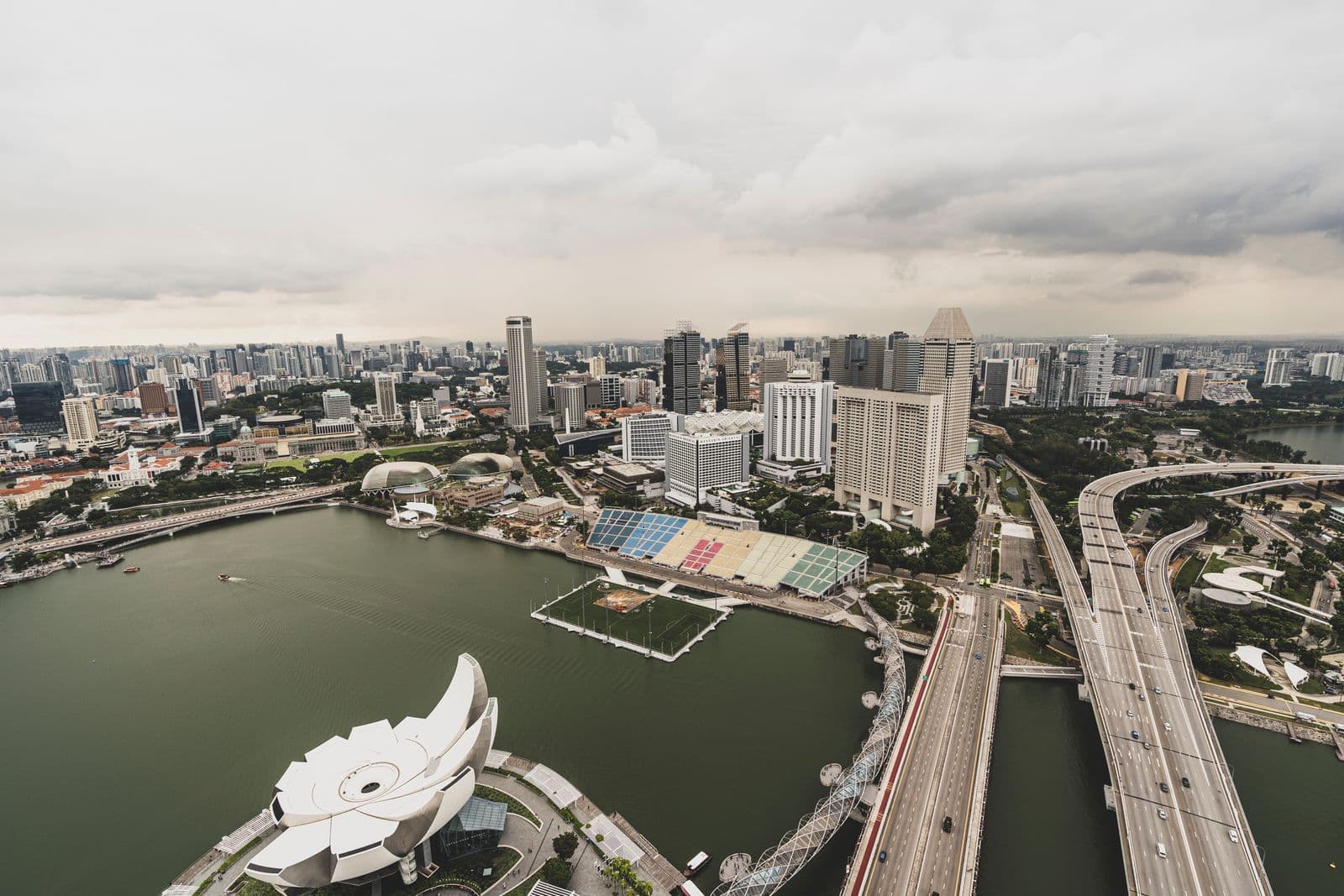 Aerial view of Marina Bay and central Singapore