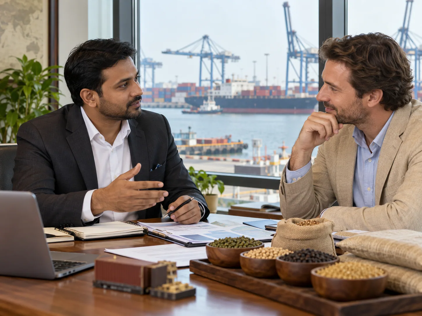 International buyer and Indian export professional discussing a trade requirement