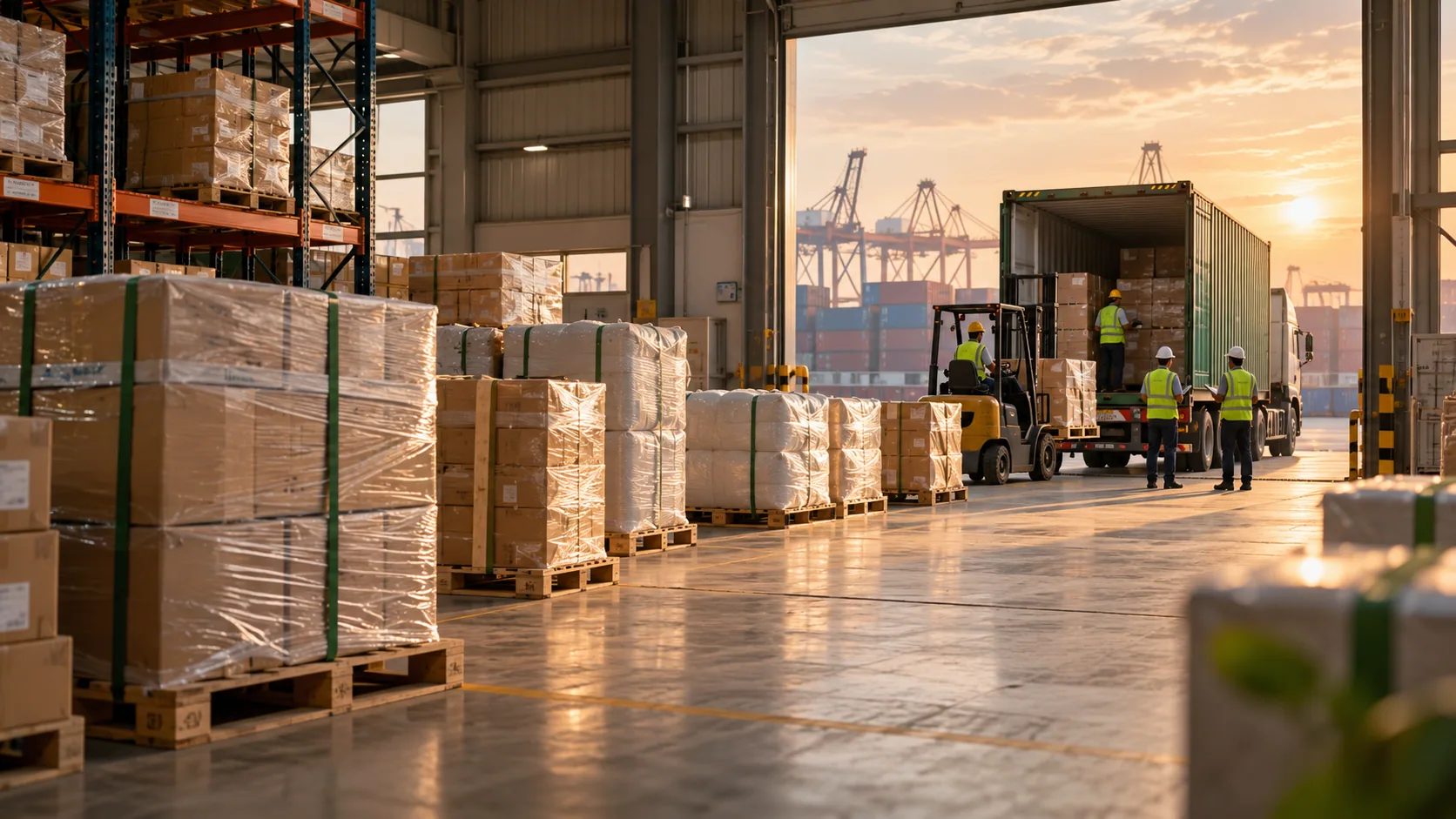 Export cargo being prepared for international shipment